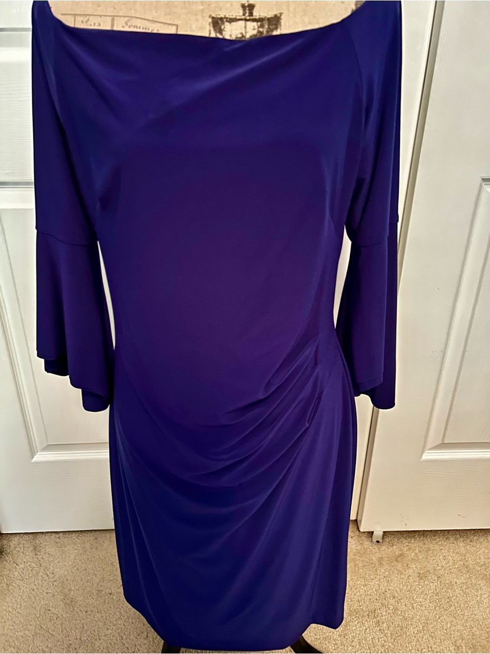 Ralph Lauren Royal Blue Draped Midi Dress with Bell Sleeves